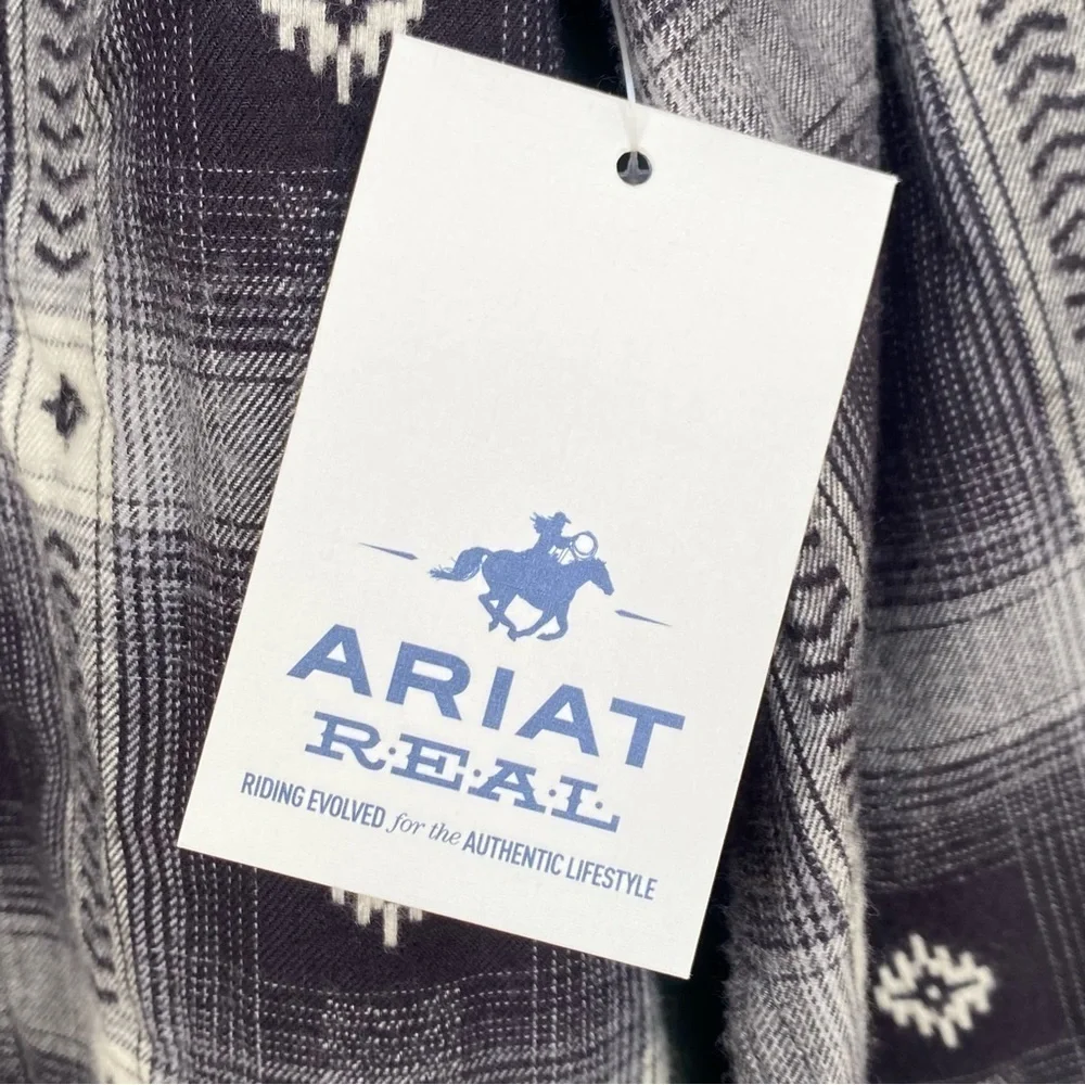 Women's ARIAT REAL Flannel Shirt Thunderstorm Plaid Aztec Dobby Size XXL Snap - Picture 4 of 6